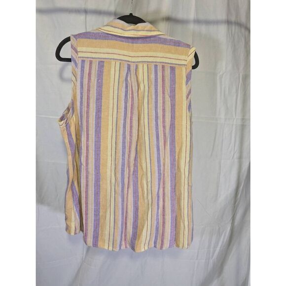 Orvis Linen Top Striped Sleeveless Shirt Pockets Women's L - Picture 2 of 5